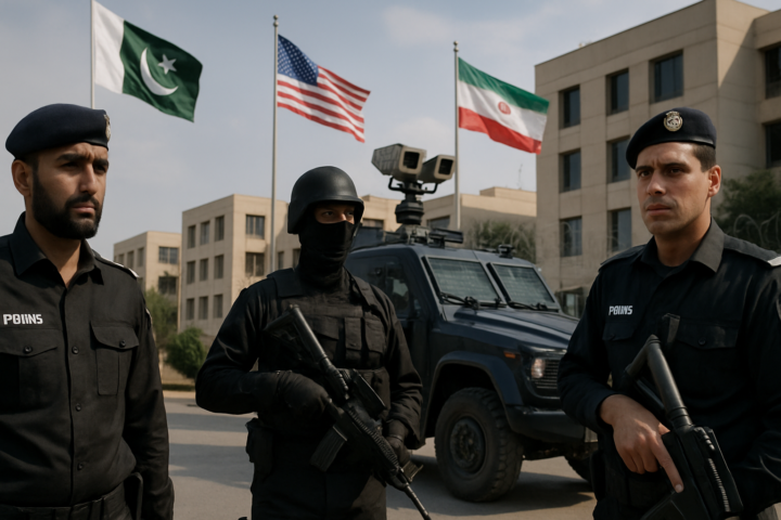 Pasukan keamanan Pakistan mengamankan area pertemuan diplomatik di Islamabad sebelum perundingan AS dan Iran