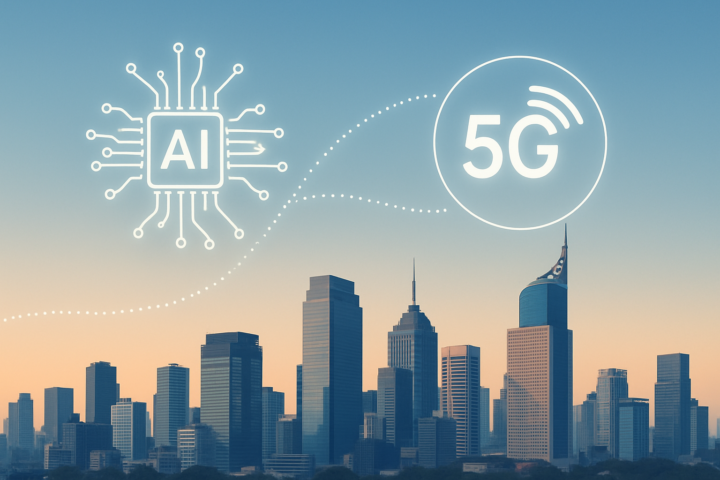 Ilustrasi integrasi AI dan 5G dalam digitalisasi bisnis di Indonesia