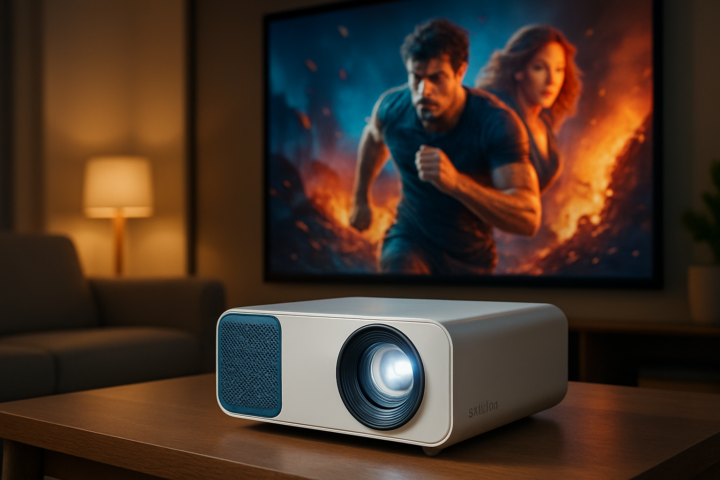 Portronics Beem 570 proyektor Full HD dalam ruang tamu rumah
