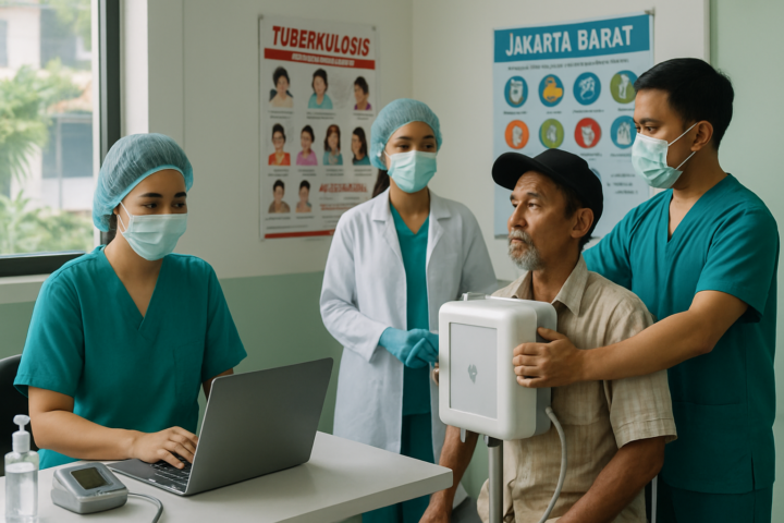 Petugas kesehatan melakukan skrining Tuberkulosis di Puskesmas Jakarta Barat sebagai upaya deteksi dini TBC