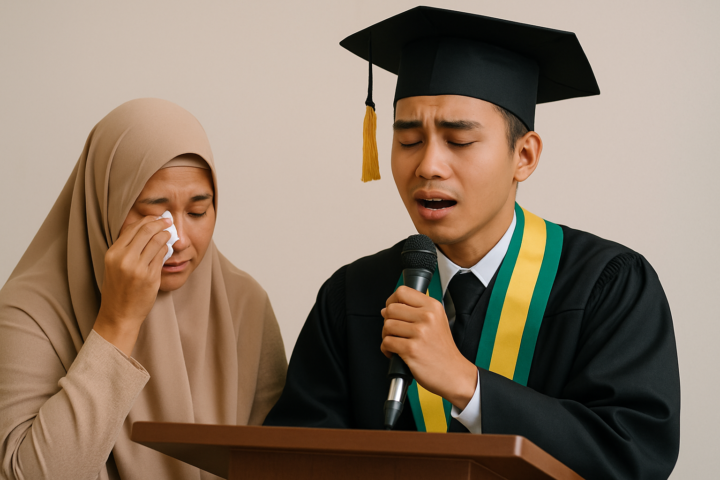 Pratama Arhan memberikan pidato haru saat wisuda didampingi ibunya yang menangis