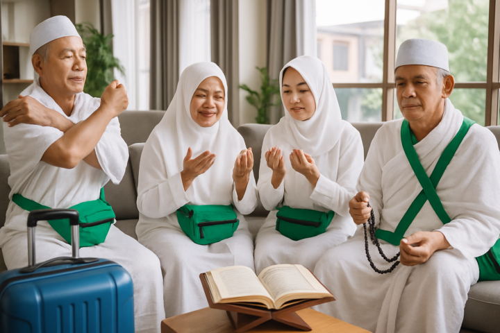 Calon Jemaah Haji Patuna Travel melakukan persiapan bersama sebelum keberangkatan ke Tanah Suci