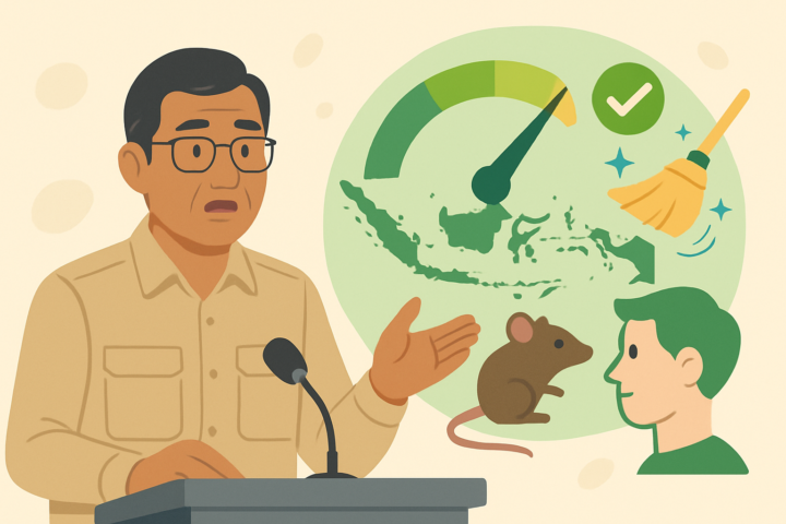 Ilustrasi Kemenkes menyampaikan risiko hantavirus di Indonesia rendah dengan simbol kebersihan dan kewaspadaan