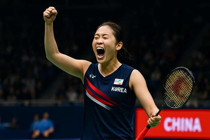 Pemain bulu tangkis wanita Korea Selatan merayakan kemenangan di final Uber Cup 2026 melawan China