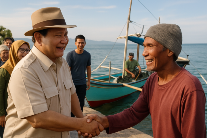 Prabowo Subianto bersalaman langsung dengan warga nelayan di Gorontalo tanpa penghalang Paspampres