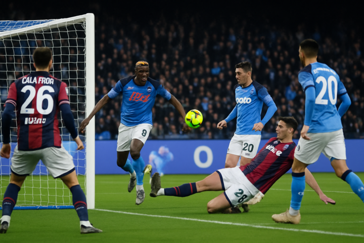 Pertandingan sepak bola antara Napoli dan Bologna yang penuh aksi dan gol dalam Serie A musim 2025/2026