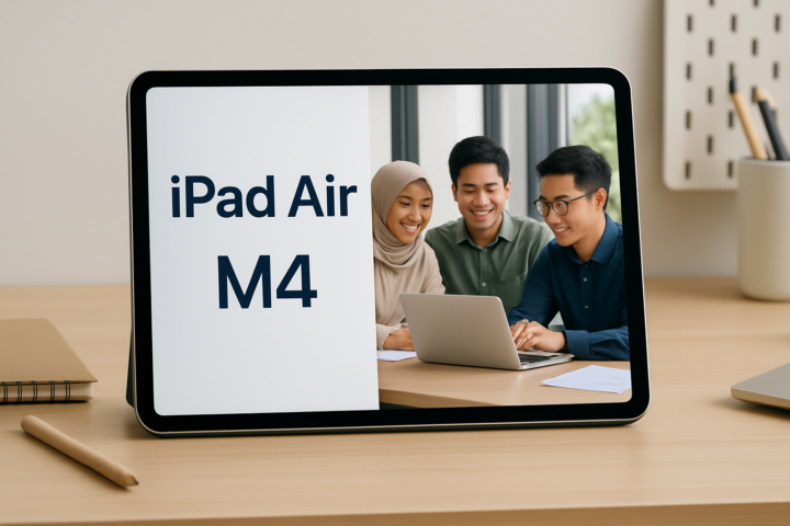 iPad Air M4 terbaru dengan tim startup sedang bekerja secara digital di Indonesia