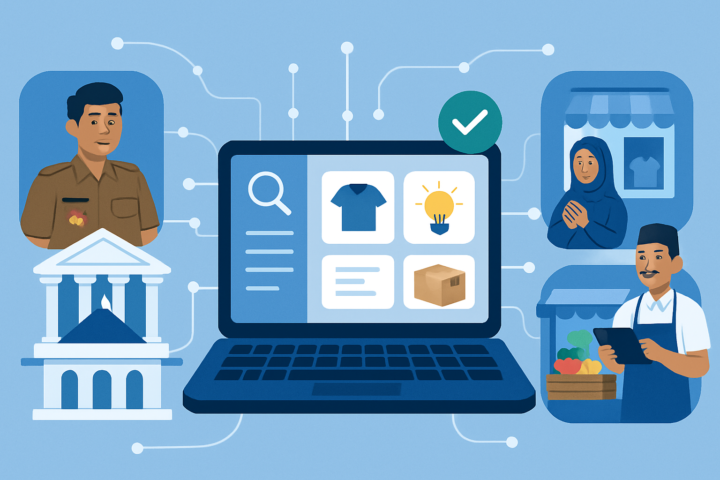 Ilustrasi platform pengadaan digital yang menghubungkan pemerintah dan pelaku usaha kecil di Indonesia