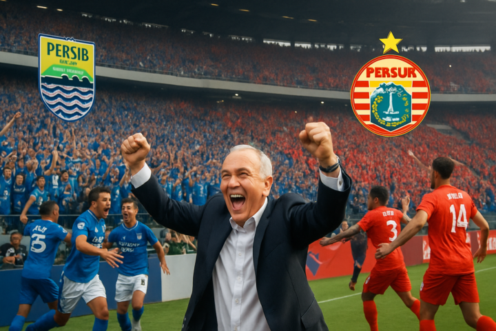 Persib Bandung menang atas Persija Jakarta dengan Iwan Bule bersorak di stadion BRI Super League 2025/26