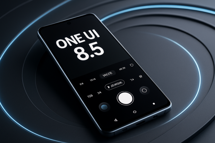 Samsung Galaxy smartphone with One UI 8.5 interface showing new camera features