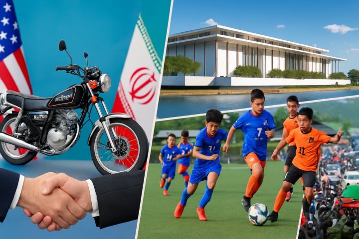 Kolase berita terkini 2026 meliputi kesepakatan AS-Iran, Suzuki GN 160, Kennedy Center, Piala AFF U-19, dan penataan kios Puncak