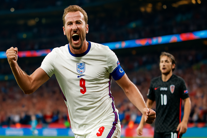 Harry Kane merayakan gol dalam pertandingan sepak bola Inggris vs Kroasia