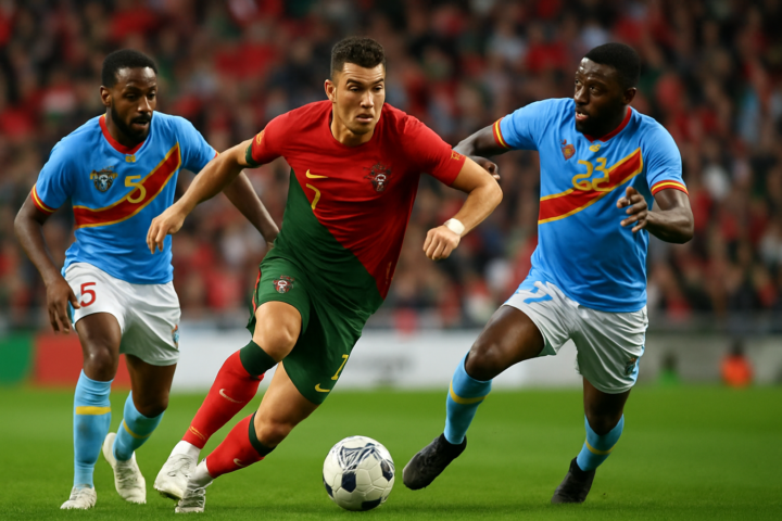Pemain Portugal dan RD Kongo bertanding intens dalam laga persahabatan sepak bola
