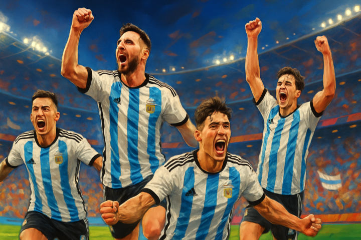 Tim Argentina merayakan kemenangan atas Inggris di Piala Dunia FIFA 2026