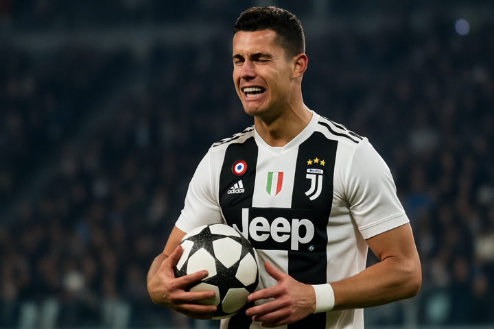 Cristiano Ronaldo mengenakan jersey Juventus di stadion saat mengakhiri kerja sama dengan klub