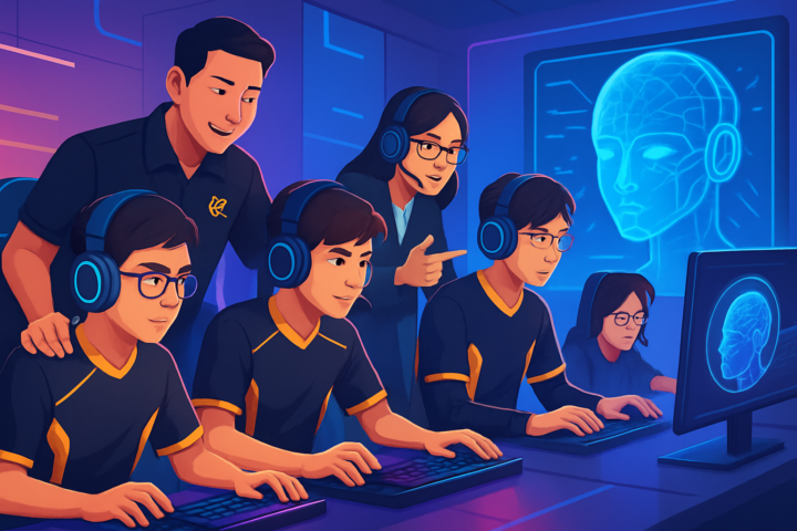 Latihan pemain esports muda didukung teknologi AI dan pelatih profesional RRQ dalam program H3RO Esports 6.0