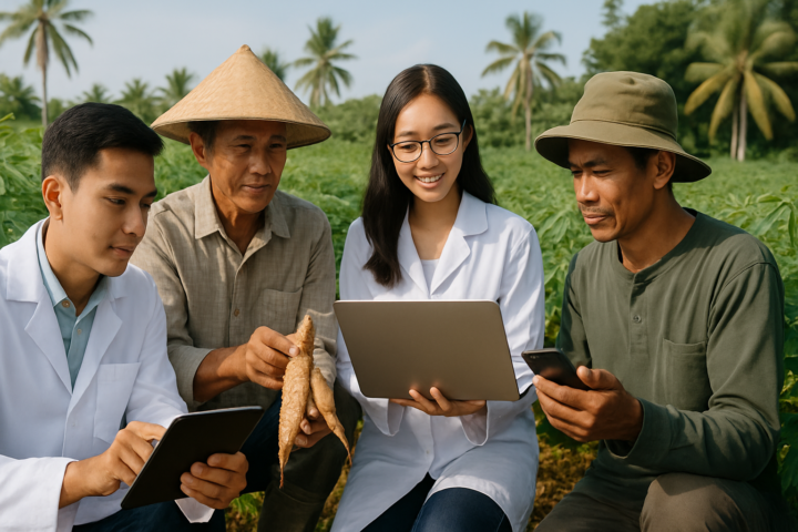 National Cassava Center dengan kolaborasi ilmuwan dan petani menggunakan teknologi modern di lahan singkong tropis Indonesia