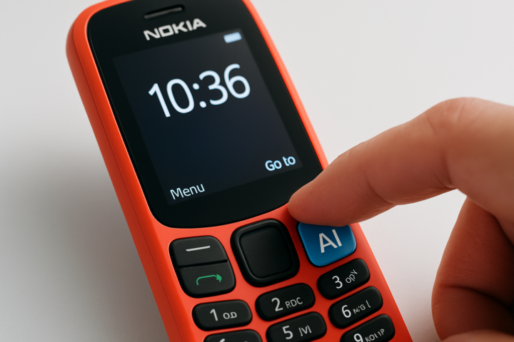 Nokia feature phone with dedicated AI button for quick access to AI services