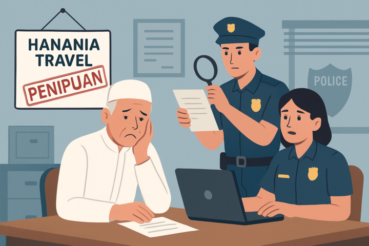 Ilustrasi penyelidikan penipuan Hanania Travel oleh Polda Metro Jaya dengan korban jamaah umrah dan haji