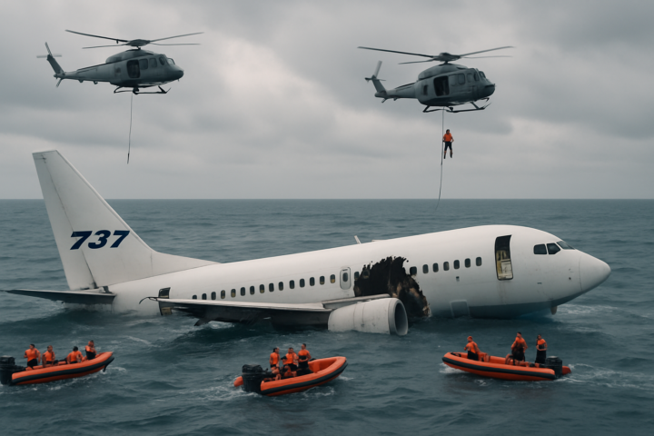 Puing-puing pesawat Boeing 737 di Laut Arab saat pencarian awak pesawat berlangsung