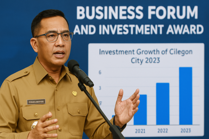 Wali Kota Helldy Agustian pada Business Forum and Investment Award dengan grafik pertumbuhan investasi Cilegon 2023