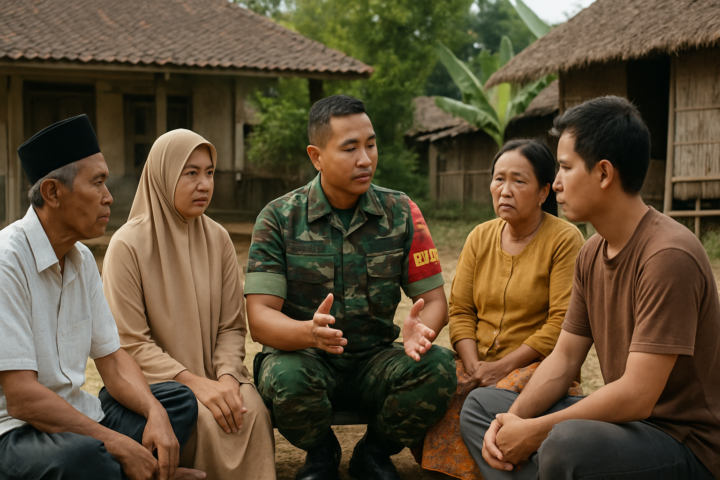 Babinsa memediasi sengketa tanah mas kawin di desa Indonesia untuk menjaga kedamaian dan kondusivitas.