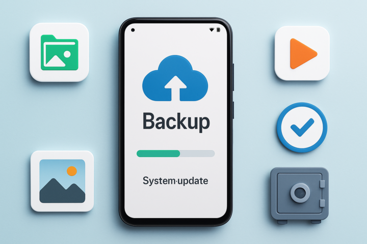 Ilustrasi update Android aman dengan backup foto dan video