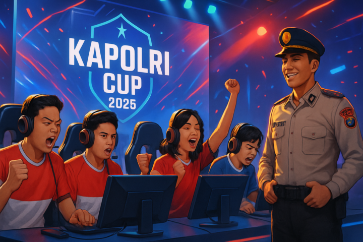 Peserta E-Sports Kapolri Cup 2026 sedang bertanding dan mendapat dukungan dari polisi