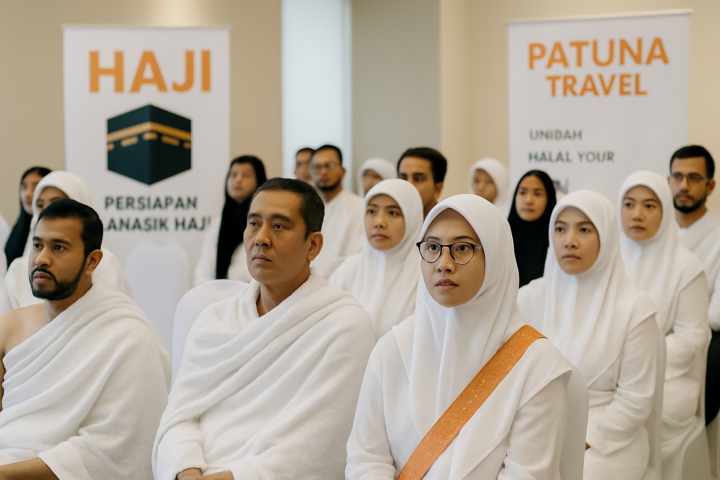 Calon jamaah mengikuti sosialisasi persiapan Haji Khusus 2027 oleh Patuna Travel